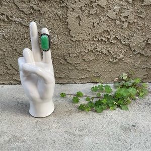 Vintage. Silver Metal, Large Rectangular Green Stone